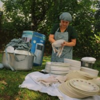 washing dishes for a wedding